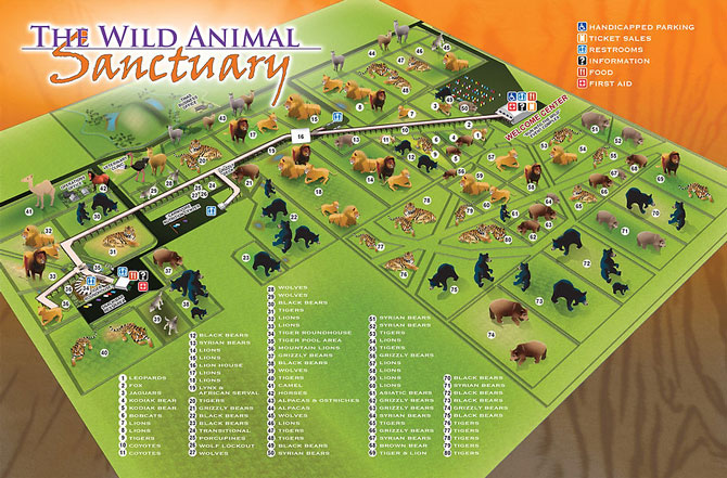 Map of The Wild Animal Sanctuary in Keenesburg, Colorado.