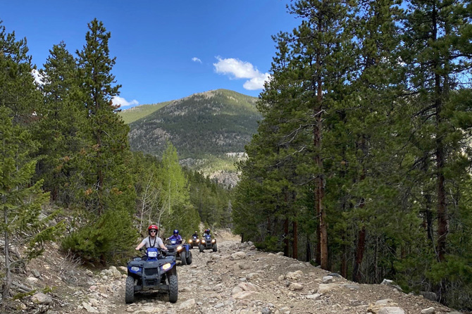 Group of ATV riders on ATV tour with ATV Tours Colorado in the Denver Mountain area of Colorado.