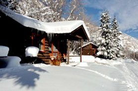 An Avalanche Ranch Cabin in the Winter and snow in Crystal Springs Valley near Glenwood Springs, Aspen, and Snowmass Village, Colorado. Play in the snow with your dog.