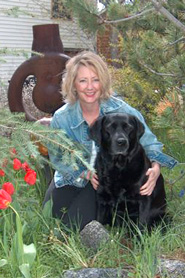 Kim and Dixie the Dog at Bear Paw Cabin and Double K Ranch in Estes Park, Colorado