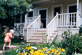 Porch of the cottage at the Historic Colorado Chautauqua in Boulder, Colorado