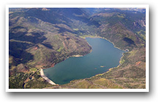 Aerial view of Vallecito Lake in Durango, Colorado