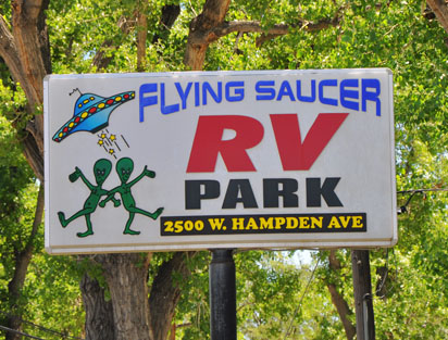 Flying Saucer RV Park Sign in the Denver, Colorado Area