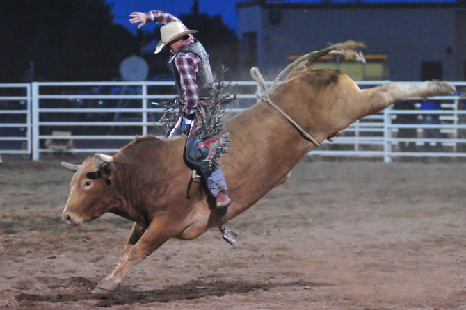 A bull rider at the High Country Stampede Rodeo in Winter Park, Colorado