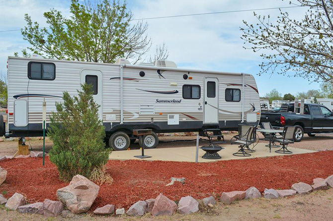 RV's at the KOA in Colorado Springs, Colorado. Bring your family to the Pikes Peak Region. Camp in the foothills. Pull-thru 50 amp RV sites. Cabins and deluxe tenting areas.