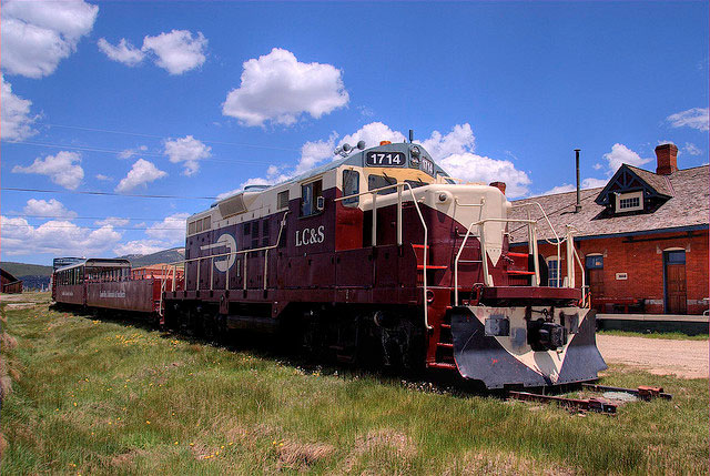 Front of the Leadville Colorado and Southern Railroad train near Leadville & Twin Lakes area in Colorado