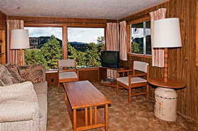Large Picture windows bring the wilderness to you at Machin's Cottages in Estes Park, Colorado