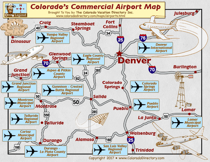 Colorado Commercial Airports Map CO Vacation Directory