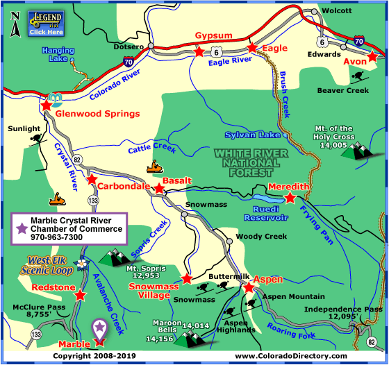 Aspen and Crystal River Valley Map, Colorado