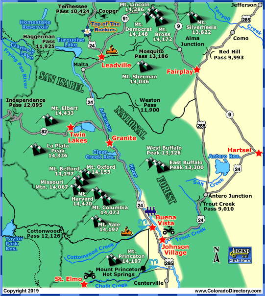 Buena Vista, Park County, and Leadville Area Map, Colorado
