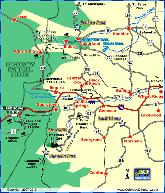 Denver Mountain Area Map, Colorado