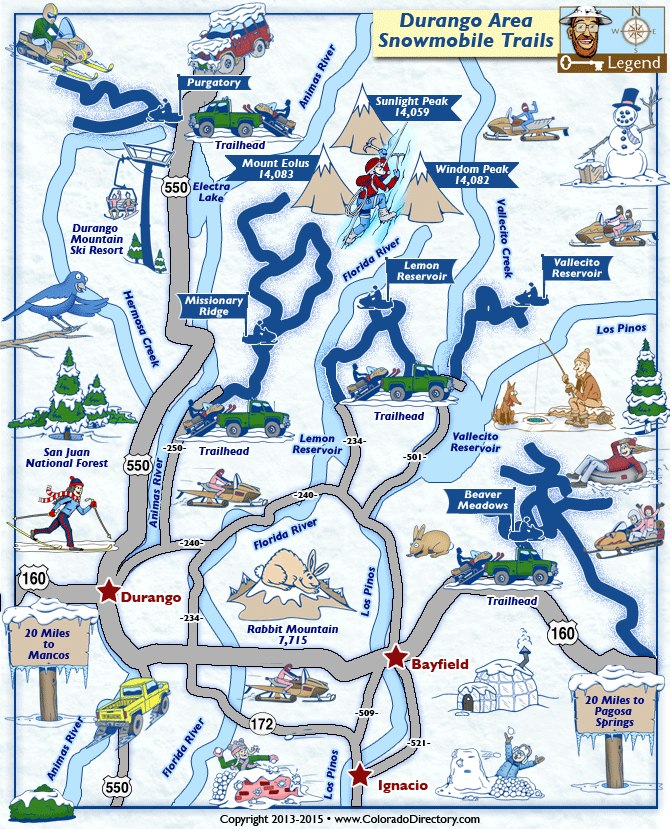 Durango Snowmobile Trails Map | Colorado Vacation Directory