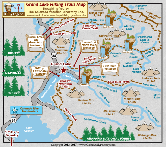 Grand Lake Hiking Trails Map, Colorado