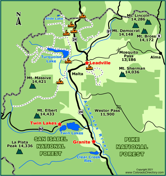 Leadville and Twin Lakes Snowmobile Trails Map, Colorado