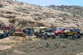 4x4s line up at the Rangely Rock Crawling Park, Colorado