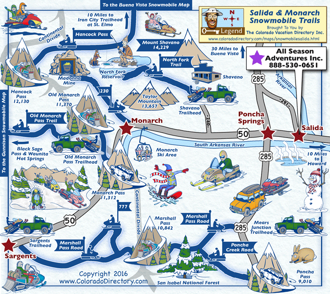 Snowmobile Trails around Salida, Poncha Springs. Monarch and Sargents in Colorado