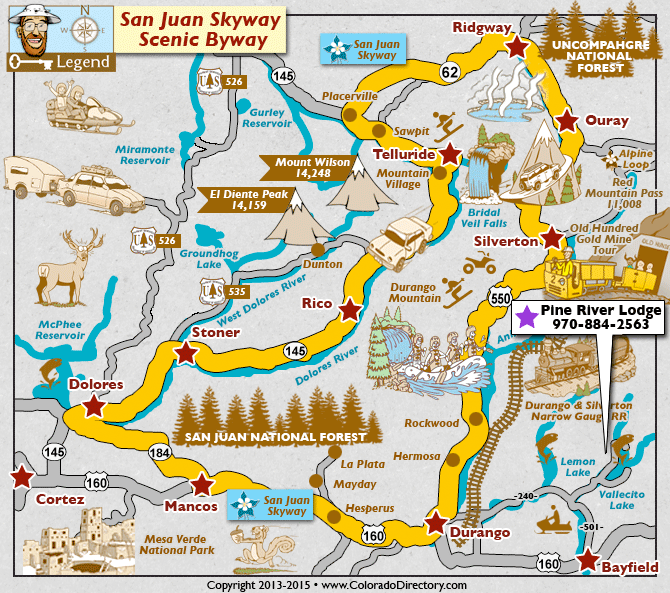 San Juan Skyway Scenic Byway Map in South West Colorado, Colorado Vacation Directory