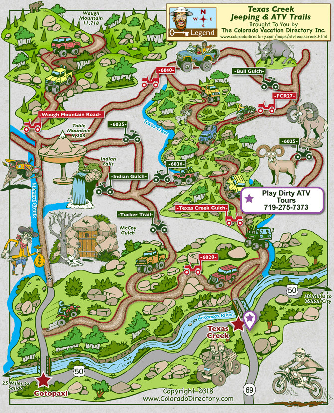 Jeeping and ATV/UTV Trail Map for the Texas Creek and Cotopaxi area in Colorado