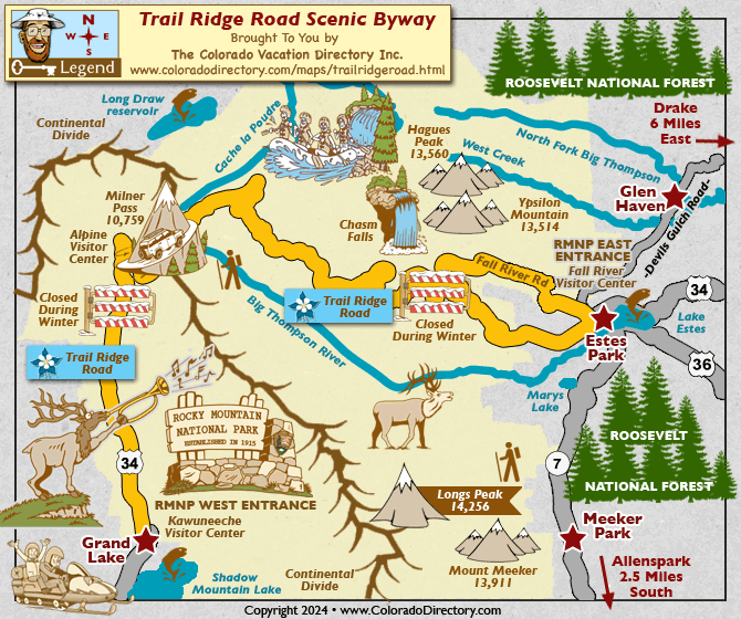 Trail Ridge Road-Rocky Mountain National Park Scenic Byway Map, Colorado