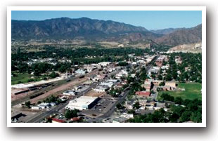 Canon City, Colorado from the air looking west