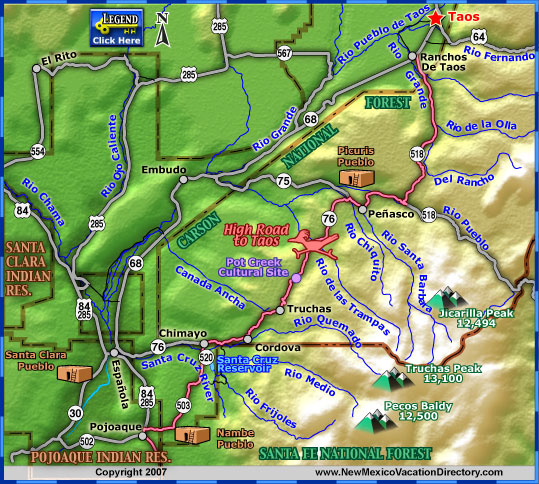 High Road to Taos Scenic Byway, New Mexico Map, The NMVD