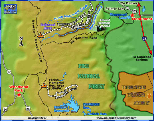 Monument, Woodland Park, and Pikes Peak Area Snowmobile Trails Map, Colorado