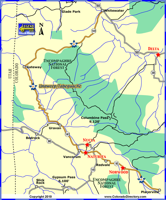 Unaweep/Tabeguache Scenic Byway Map Colorado Vacation Directory