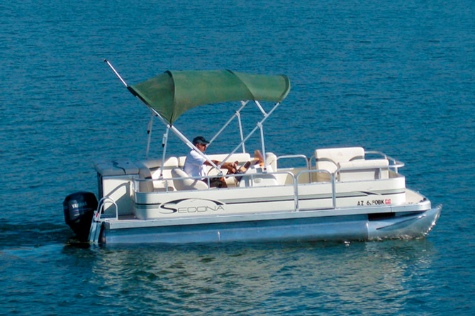 Boat on a McPhee Reservoir rented from McPhee Boat Rentals in the Dolores, Colorado