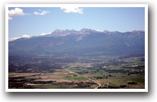 The town of Cortez and the San Juan Mountains in Colorado