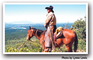 Cowboy on horse over looks Mancos Valley, Colorado Vacation Directory