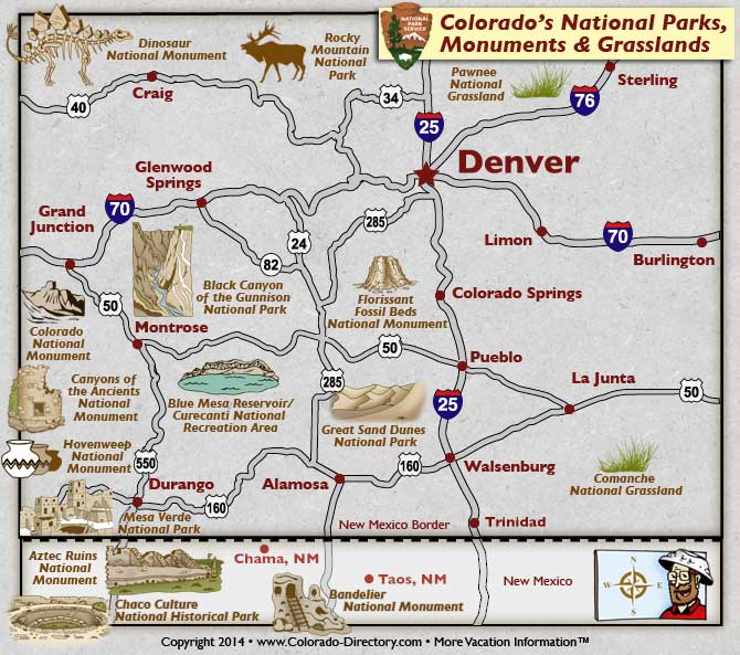 Colorado National Parks Monuments Grasslands Map Colorado Vacation