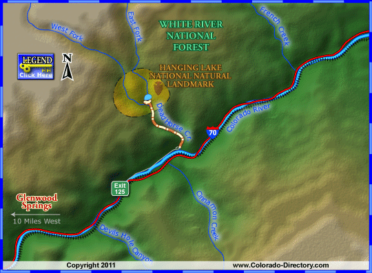 Hangling Lake Hiking Map, Glenwood Springs, Colorado, The Colorado Vacation Directory