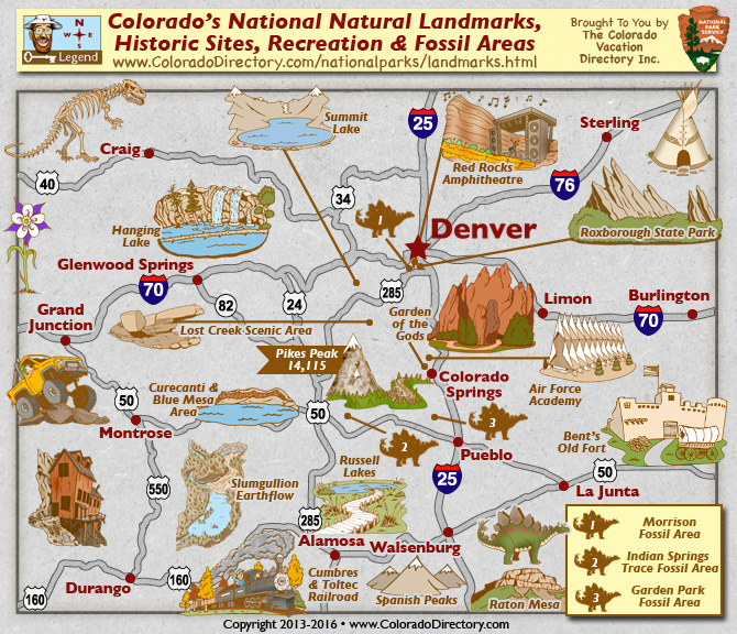 Colorado National Historic Fossil Sites Landmarks Map Colorado