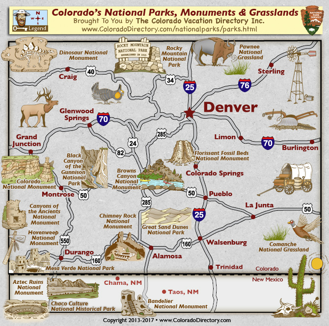 Colorado National Parks, Monuments and Grasslands Map