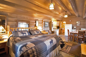 Interior of  bedroom at Pine River Lodge near Durango, Colorado
