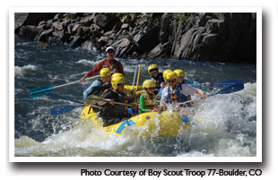 Rafters float down the Cache La Poudre, Photo Courtesy of Boy Scout Troop 77 - Boulder, CO