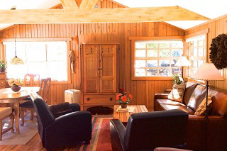 The living area inside A River Bend Retreat in Allenspark, Colorado