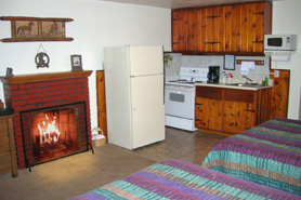 Motel Room with Fireplaces and Kitchenettes at Rocky Top Motel in the Pikes Peak Area of Colorado