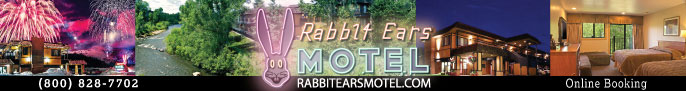 Click here for Rabbit Ears Motel, lodging along the Yampa river, Steamboat Springs Colorado
