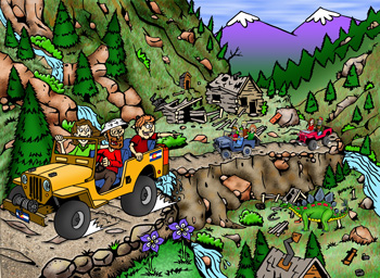 Colorado jeeping, 4x4, off-road, rentals, tours, service and sales illustration