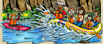 Colorado whitewater rafting and kayaking illustration