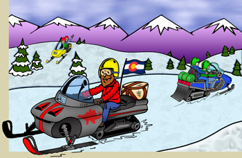 Colorado snowmobile rentals, tours and trails illustration