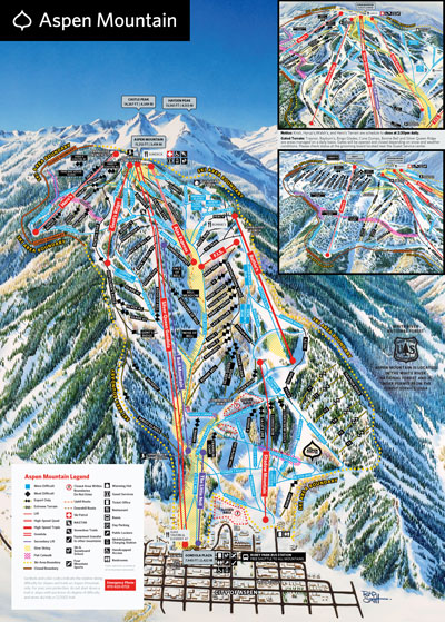 Aspen Mountain Ski Resort Trail Map, Aspen, Colorado