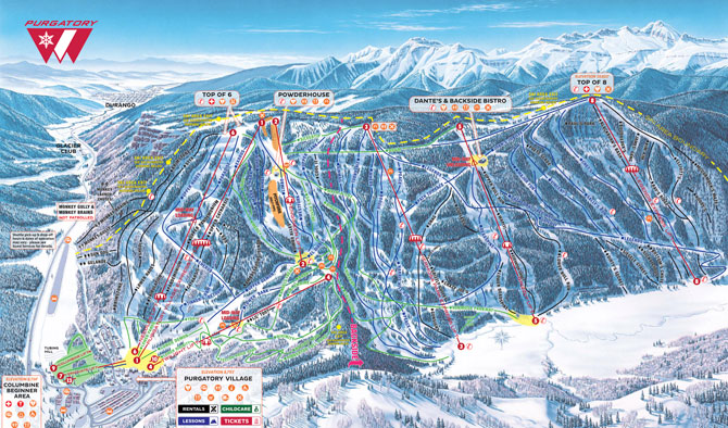 Purgatory Resort Ski Trail Map, Durango, Colorado