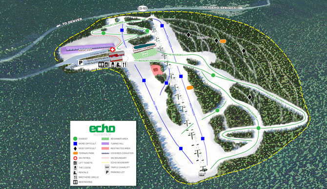 Echo Mountain Ski Resort Trail Map, Idaho Springs, Colorado