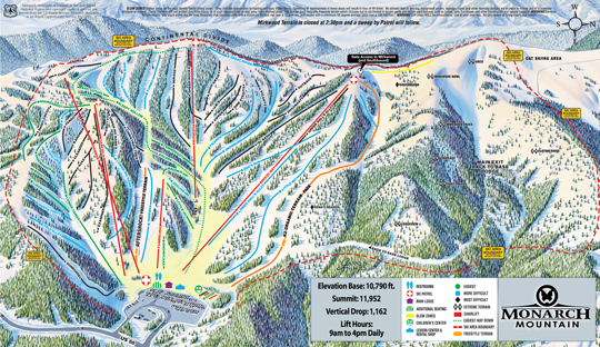 Monarch Ski Resort, skiing, boarding, riding, trails map, The CVD