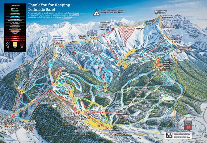Telluride Ski Resort Trail Map, Telluride, Colorado