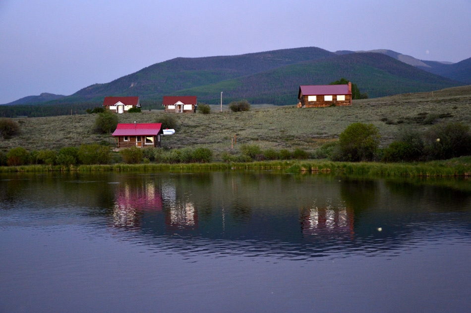 Lake side cabins at Soward Ranch in the Rio Grande Valley near Creede area, Colorado