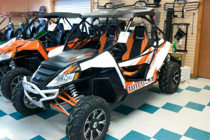 A quad inside a sales room at Twin Pine Motor Sports Sales, Service & Rentals, Side by Side, The Colorado Vacation Directory