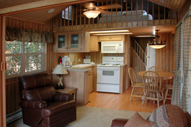 Interior of a cabin at Three Rivers Resort and Outfitters in Gunnison, Colorado. Mountain Cabins. Non-Smoking. Full kitchens.
